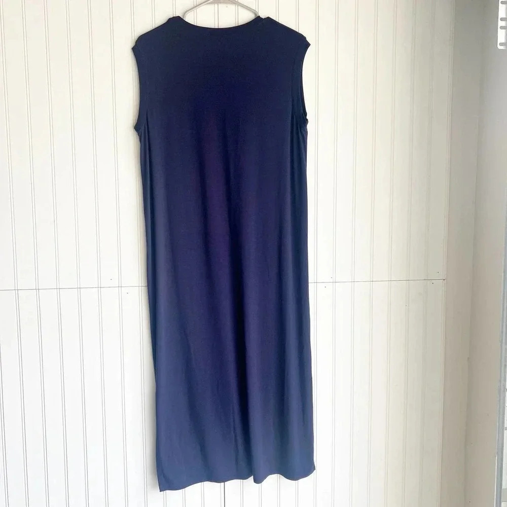 Eileen Fisher Size S Viscose Jersey Crew Neck Dress In Navy Blue - Picture 6 of 9